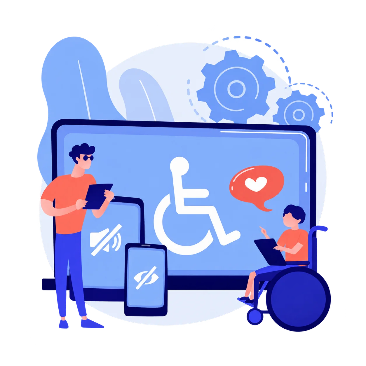 Illustration de l’accessibilité numérique pour personnes en situation de handicap sur écrans, tablettes et ordinateurs